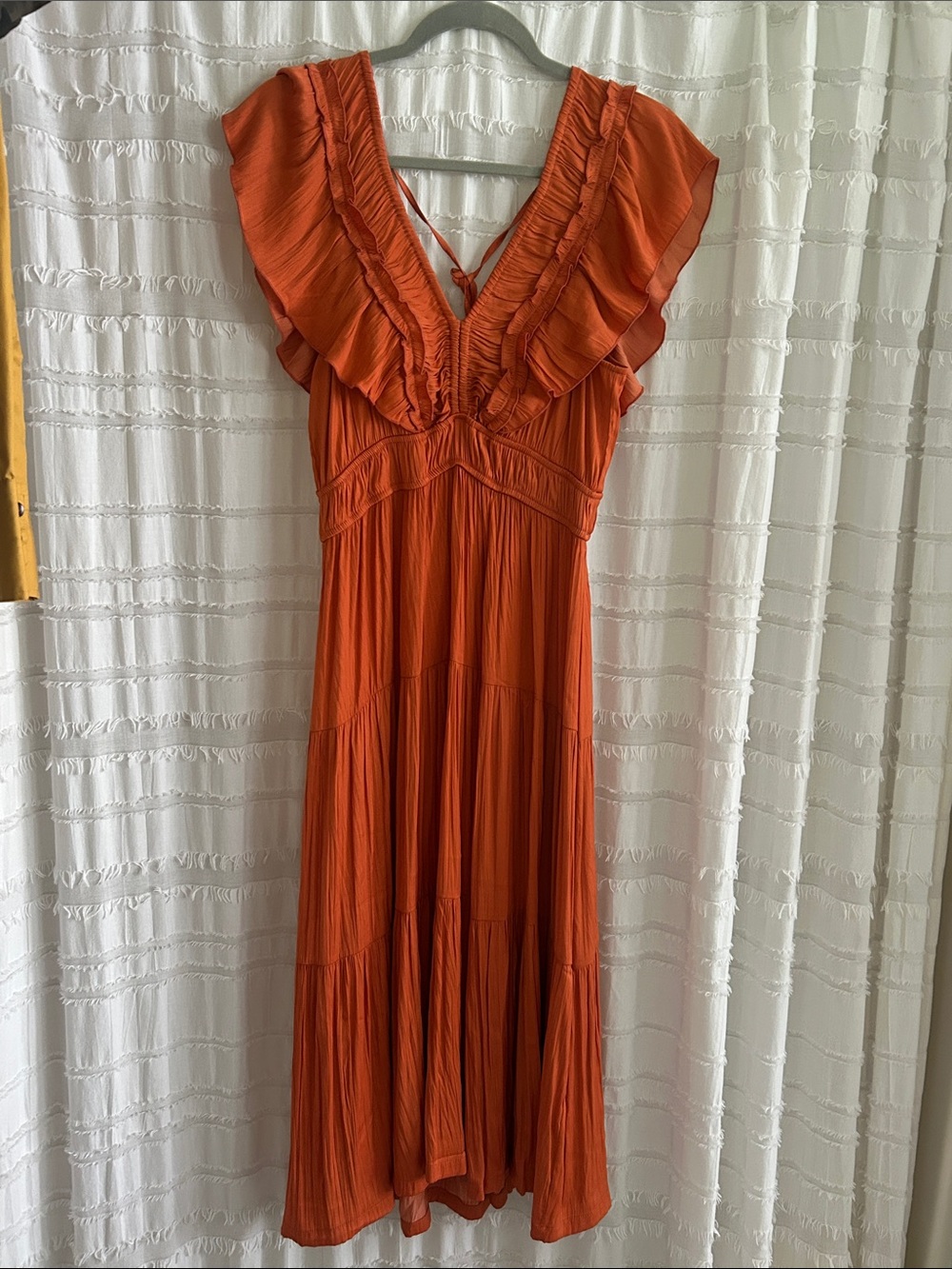 Women's Tahari Orange Ruffled V-Neck Maxi Dress